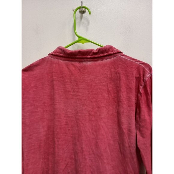 Casual Studio Womens Shirt Medium Red Mineral Washed Long Sleeve Collared Artsy - Picture 7 of 7